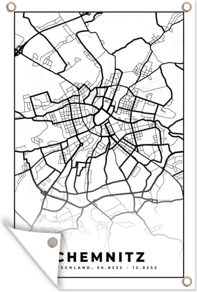 Muurdecoratie Chemnitz - Kaart - Stadskaart - Plattegrond - 120x180 cm - Tuinposter - Tuindoek