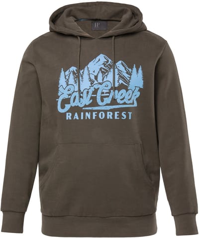 JP 1880 - Heren - Hoodie trui met capuchon borstprint kangoeroezak - Hazelnoot - Maat 3XL