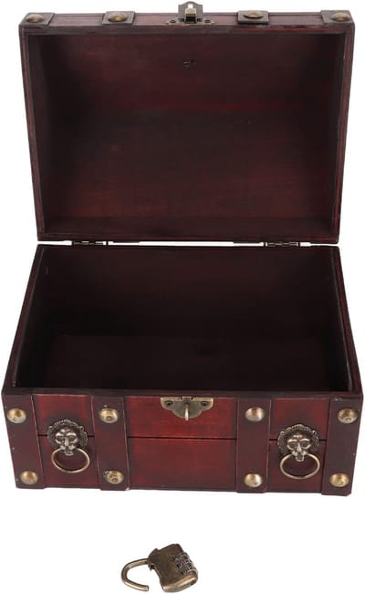 Houten Kistje - Schatkistje Decoratie - Veilig Opbergen - Cijferslot - 9.9 x 7.9 x 6.9 cm - Roodbruin