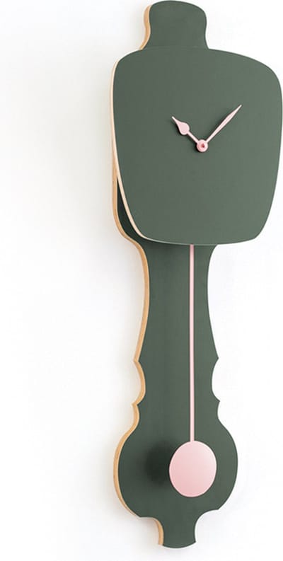 KLOQ - Wandklok met Pendule - Batterijen Inbegrepen - Wanddecoratie - Quartz Beweging - Niet-Tikkend Batterij Aangedreven - Mist Groen (SE) & Perzik Pastel - Small