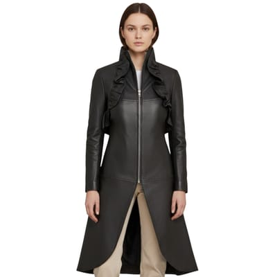Dames goth zwart leren High Collar Victoriaanse flare-rok rokrok - Telemark