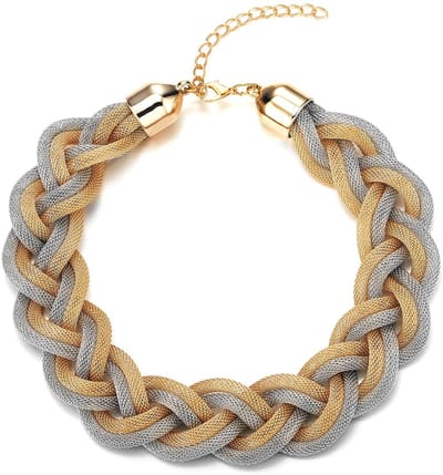 Dailygoods - Dailygoody - Gouden zilveren statement halsketting - Gevlochten holle kabel - Grote slabbetje halsband - 42 cm - Trendy sieraad - Geschikt voor dames