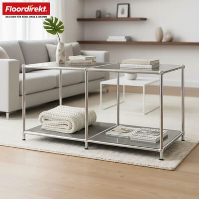 FLOORDIREKT Metalen Rek Concept Epure MK-016 - Dressoir & Opbergrek Met Open Vlakken - 78 x 46 x 40 cm - Grijs -Verkrijgbaar in Verschillende Kleuren - Metalen Rek in Modern Design - Rek Voor Woonkamer, Kantoor & Hal