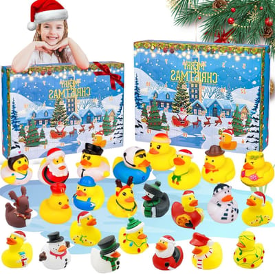 Adventskalender met 24 Dagen Aftellen naar Kerstmis, Inclusief Rubber Eendjes, Feestdecoratie en Cadeaus voor Kinderen