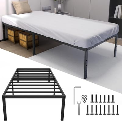 NAIZY 90 x 200 cm, ijzeren bedframe, hoogte 37,5 cm, eenpersoonsbed met lattenbodem en opbergruimte onder het bed, metalen bedframe, belastbaar tot 160 kg, inklapbaar bed voor slaapkamer en