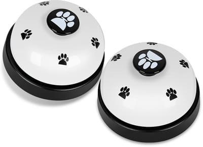 JeiibrZui Hondendeurbel - Deurbel voor huisdieren voor uitstapjes - Luide bel + gemakkelijk in te drukken knop, helpt effectief bij zindelijkheidstraining - 2 stuks - Geschikt voor kleine honden en katten, wit