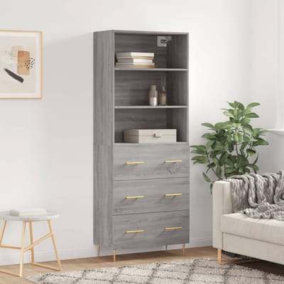 vidaXL - Hoge - kast - 69,5x34x180 - cm - bewerkt - hout - grijs - sonoma - eikenkleurig
