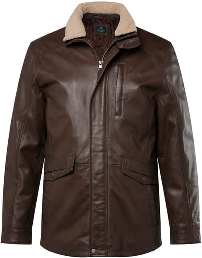 Boston Park - Heren - Leren jas leer teddy kraag gewatteerde voering - Bruin - Maat 64+