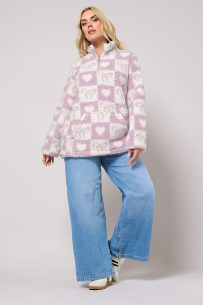 Yours Roze Geruite Fleecejas Met Kwartrits Size 42