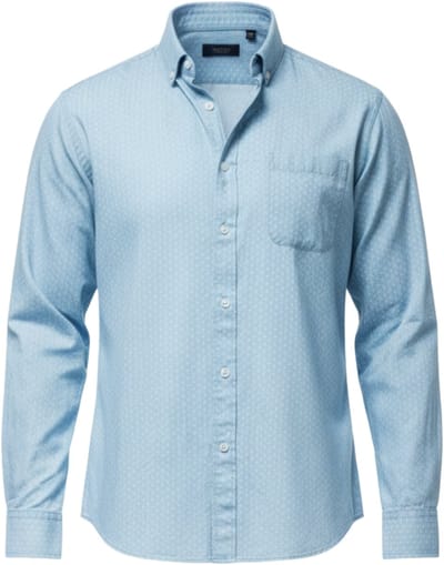 OMBRE Overhemd - Slim Fit - Katoen - Lange Mouw Lichtjeansblauw S