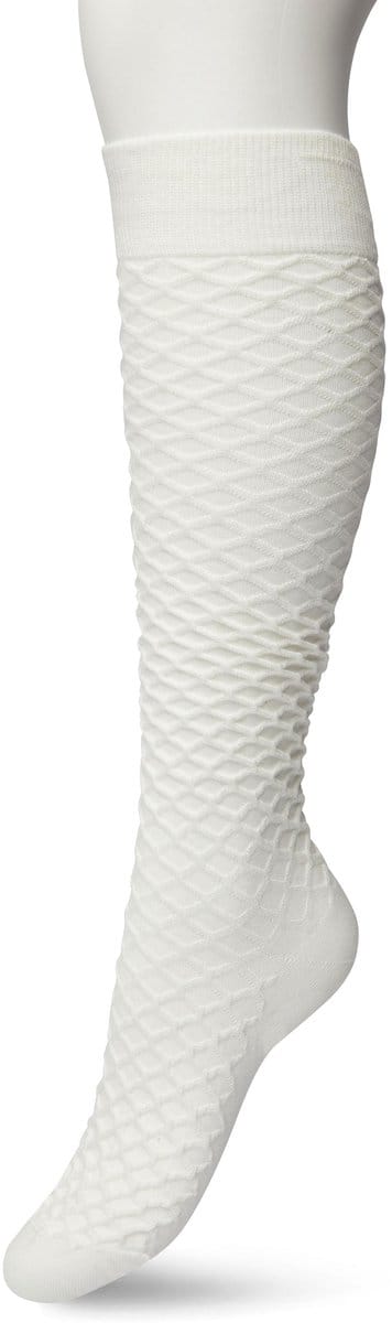 Bonnie Doon Bio Kabel Kniekousen Dames Off White maat 36/42 - Kabel patroon in Ruit Vorm - Biologisch Katoen - Uitstekend draagcomfort - Cable Knee High - OEKO-TEX - Gladde Naden - Duurzaam Huidvriendelijk Bio Katoen - Crème - Ivoor - BP211506.110