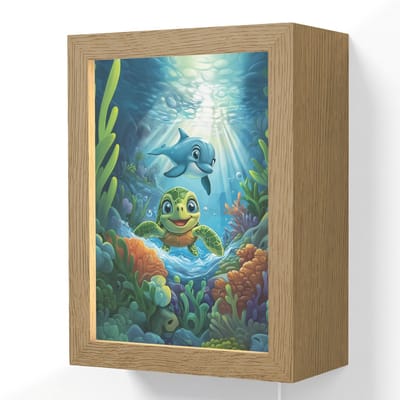 Wandlamp 15x20 cm - Oplaadbaar - Schildpad - Dolfijn - Oceaan - Wandlampen binnen woonkamer - Slaapkamer lamp met kabel - Decoratieve nachtlamp - Vloerlamp snoer