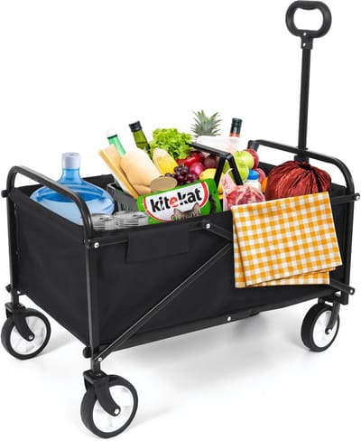 IvoQ Opvouwbare Bolderkar Zwart – Draagvermogen 80 kg – Compact inklapbaar – Stevig stalen frame & 600D polyester – Ideaal voor strand, camping, tuin & boodschappen