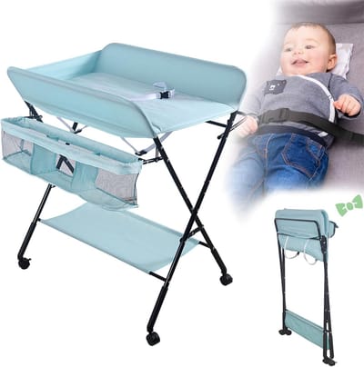 Opvouwbare Luiertafel - Draagbaar Luierstation - Baby Verzorging - Met Opbergmand - 98cm Hoog - Blauw