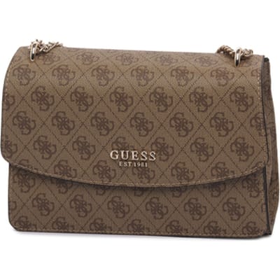GUESS Schoudertas Calista Convertible Xbody Flap Bag Latte Logo Lichtbruin
