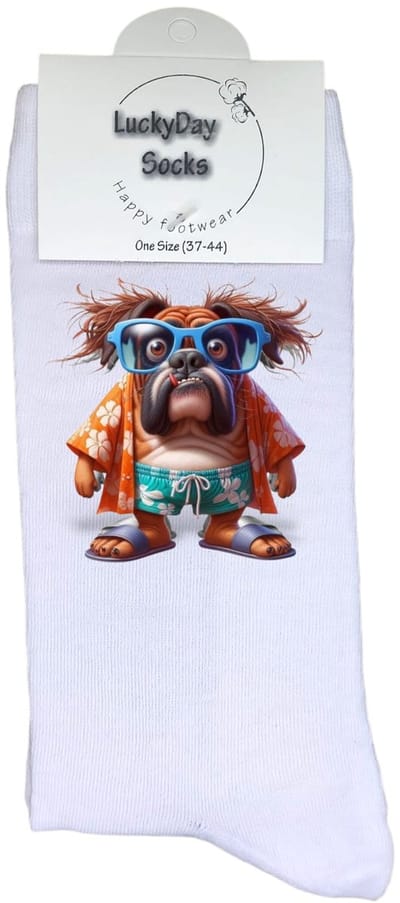 Luckyday Socks - Unisex sokken - Vakantie - Bulldog - cadeau sokken - Maat 37-44