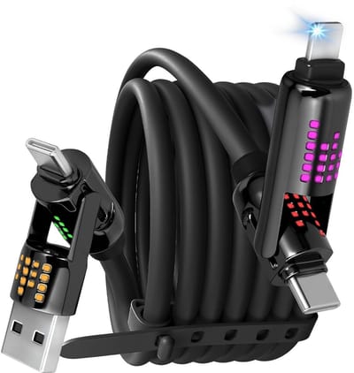 240W 4-in-1 USB C Oplaadkabel voor Snelladen en Gegevensoverdracht - Type C/A naar C/L Multi Oplaadkabel voor Telefoons, Laptops en Tablets