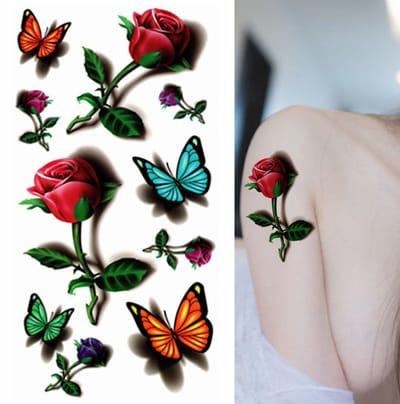 3D Bloemen en Vlinders plaktattoo - Temporary tattoo - Neptattoo – Tijdelijke tattoo - Tattoo stickers - Tijdelijke tatoeage - Nep fake tattoos - Water overdraagbare - Glitter tattoo -LOUZIR