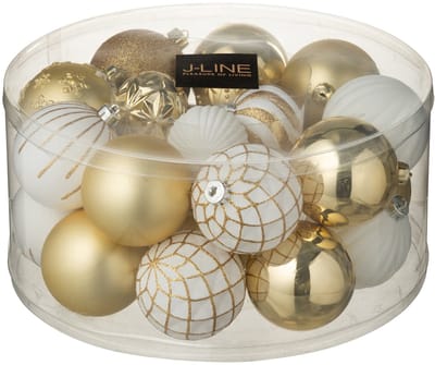 J-Line kerstbal - kunststof - wit/goud - doos van 30