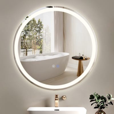 NETTLIFE Badkamerspiegel met LED Verlichting - Ronde - LED badkamerspiegel 60cm - Dimbaar 3000K-6500K - Nikkel - 3 LED standen - Wandspiegel - Lichtspiegel met aanraakschakelaar en klok Ontwasemingsfunctie