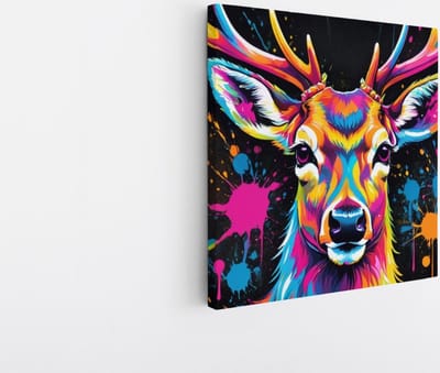 Saammp Canvas Schilderij - Abstract kleurrijk hert - Natuur - Dieren - 20x20 - Foto op canvas - Wanddecoratie - Muurdecoratie Woonkamer - Slaapkamer decoratie - Canvas Print