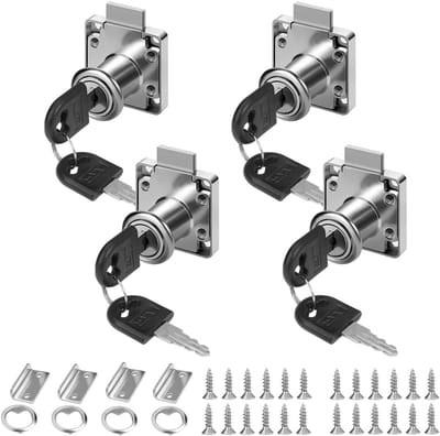 4 Sets 22mm Meubelsloten met Sleutel, Rvs Kastslot voor Laden en Kasten, Veiligheidslock voor Meubels en Opbergruimte (4 Stuks met Verschillende Knoppen)