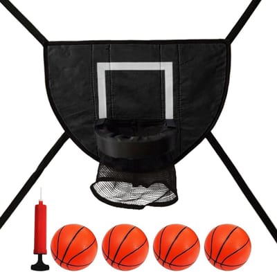 Trampoline Basketbal Ring - Hoepel Set - Buiten Spelen - Inclusief 4 Ballen - 49x36cm Bord - Zwart
