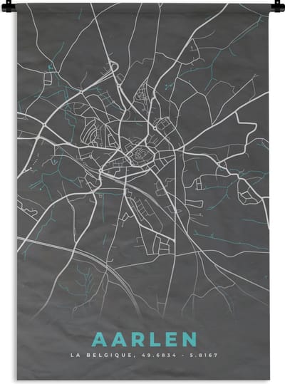 Wandkleed - Wanddoek - Plattegrond – Aarlen – Blauw – Stadskaart - Kaart - 120x180 cm - Wandtapijt