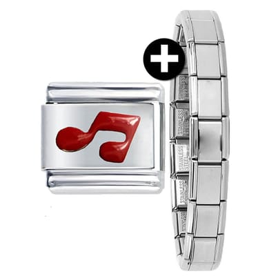 Schakel Bedel - Muzieknoot - plus armband - 9mm - Schakel voor Italiaanse Bedelarmband