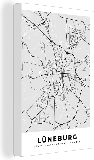 Canvas Schilderij Duitsland - Stadskaart - Plattegrond - Kaart - Lüneburg - 20x30 cm - Wanddecoratie