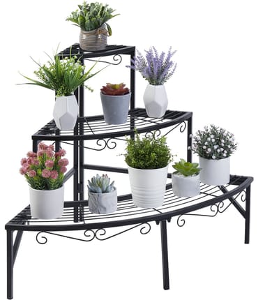 unho 3-laags hoekplantenstandaard voor binnen en buiten – Metalen bloemenrek met poedercoating – Roestbestendig – Draagvermogen tot 20 kg per laag – Eenvoudig te monteren – Voor tuin, balkon, terras