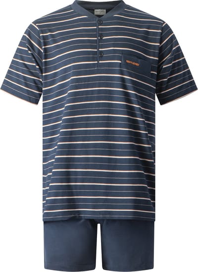 Gentlemen - heren shortama 114281 -zomer pyjama - knoophals - donkerblauw - maat M