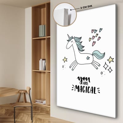 Schilderij voor kinderen - Wanddecoratie meisjes - Unicorn - Quotes - You are magical - Meisje - Kinderen - Kinderkamer decoratie - Canvas doek kids - 120x180 cm