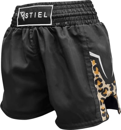 Stiel Leopard Dames Kickboksbroekje - Satijn - Zwart (Beschikbaar in verschillende maten)