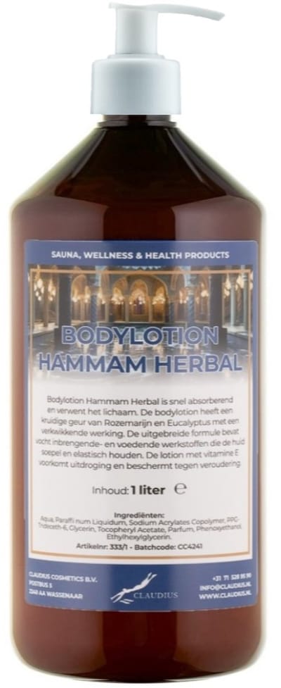 Bodylotion Hammam Herbal 1 Liter met witte pomp - stijlvolle en duurzame uitstraling