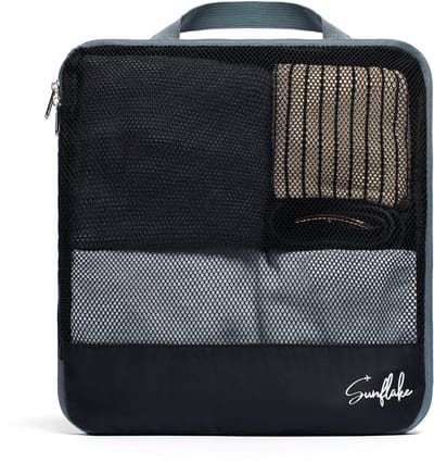 Packing Cube met Compressierits - Losse Compressie Cube - L - Mesh Zwart | Sunflake