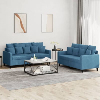 vidaXL - 2-delige - Loungeset - met - kussens - fluweel - blauw