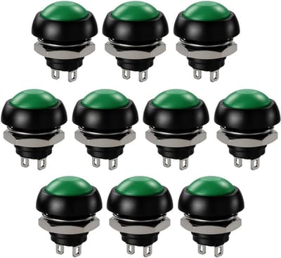 10x 12mm Momentaine Drukknop SPST Aan/Uit Waterdicht voor Auto PC Deurbel (Groen)