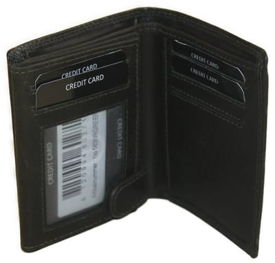 Oi donkere retro groene lederen herenportemonnee klein zonder munt vak / pasjeshouder voor veel pasjes met ruimte voor biljetten / compact herenbeursje zonder kleingeld vak met 2 grote zichtvensters / Anti skim / retro groen leer / 563Green NR