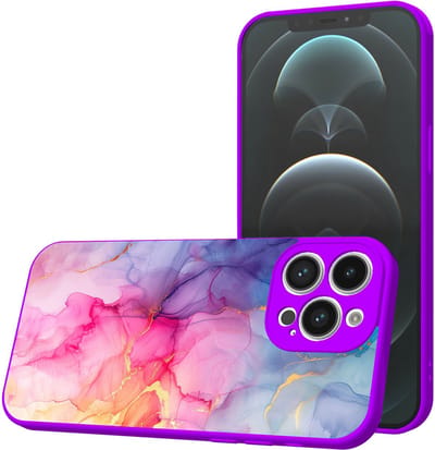 Smartphonica Telefoonhoesje Geschikt voor iPhone 12 Pro Max met Regenboog Marmer opdruk - TPU Back Cover Case Rainbow Marble Design - Paars geschikt voor iPhone 12 Pro Max