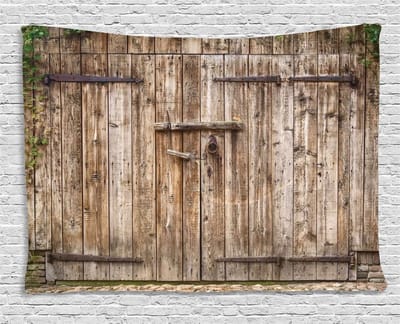 ABAKUHAUS Vintage Wandtapijt, Oude Eikenhouten Stalen Deur, Woonkamer Slaapkamer Wanddoek Zijdezacht Satijn Wandtapijt, 200 x 150 cm, Beige
