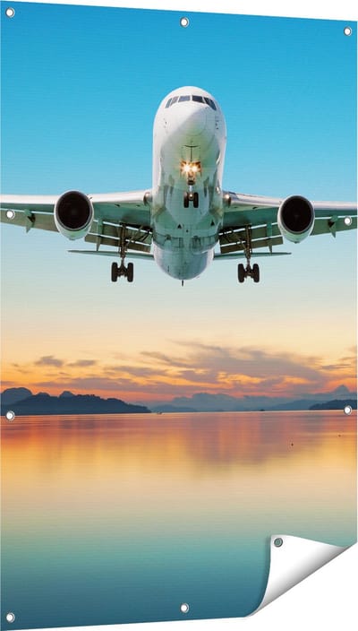 Gards Tuinposter Vliegtuig Vliegt Boven een Kleurrijke Zee - 80x120 cm - Tuindoek - Tuindecoratie - Wanddecoratie buiten - Tuinschilderij