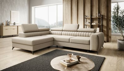 hoekbank pierre links beige- met opbergruimte en slaapfunctie- hoeksalon met bed en opbergruimte- zetelsenbedden