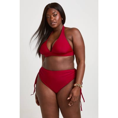boohoo Dames Plus Buikcontrolerende Geplooid Hoge Taille Bikinibroekje | Bordeaux Rood | Maat: 50