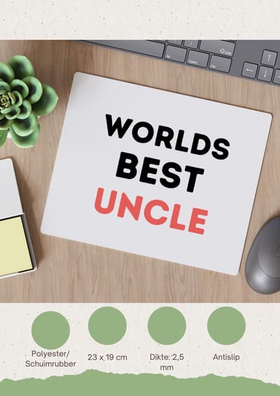 Akyol - worlds best uncle Muismat - Oom - de beste oom - verjaardagscadeau - verjaardag - cadeau - cadeautje voor oom - oom artikelen - kado - geschenk - gift - 23 bij 19 cm