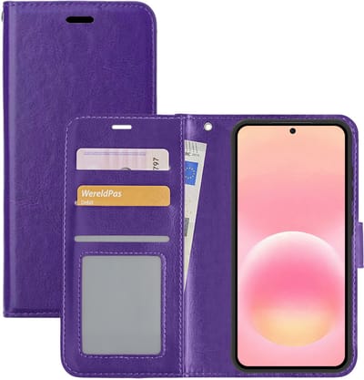 Hoesje - Met Pasjeshouder - Geschikt voor Samsung Galaxy A57 - Luxe Bookcase Portemonee - Flip Case - Kunstleer Book Case - Flipcase - Book Cover - Walletcase - Portemonneehoes - Paars