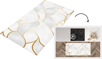 Keukenloper - Loper keuken - Abstract patroon met gouden lijnen - 120x60 cm - Keukenloper vinyl
