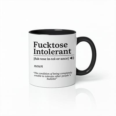 Witte & Zwarte Mok 330ml – “Fucktose Intolerant” Grappige Sarcastische Definitie Koffiebeker