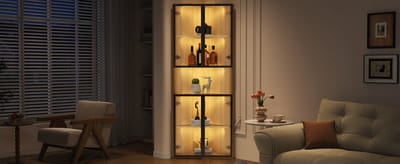 Vitrinekast - 62x32x160 Cm Eiken Look Met Ledverlichting, Stofdicht Gehard Glas - Hoekkast Voor Verzamelingen, Boeken, Wijn Of Badkamer