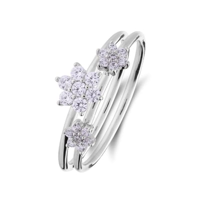 Lucardi Dames Zilveren ring bloem met zirkonia voor dames - Ring - 925 Zilver - Zilverkleurig - 16 / 50 mm